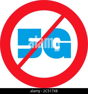 Zeichen des Verbots der Datentechnik 5G. Nutzungsrisiko 5G. Vektorgrafik Stock Vektor