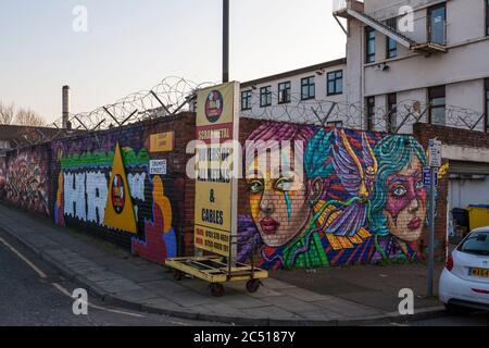 Graffiti, Ecke Grönland und Crump Street, Baltic Triangle, Liverpool, England Stockfoto