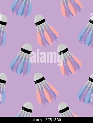 Federkeile auf einem rosa Hintergrund. Badminton. Nahtloses Muster. Sport und Spiel. Sommerspaß. Stock Vektor