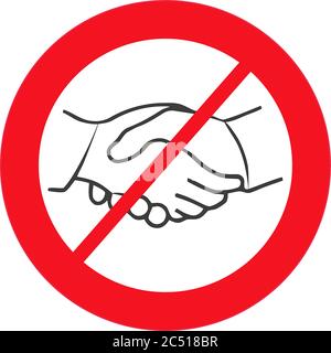 Kein Handshake-Symbol mit rotem Verbotszeichen, Vermeidung von Körperkontakt und Coronavirus-Infektion. Unzulässiges Handshake-Symbol-Konzept. Vektordarstellung Stock Vektor