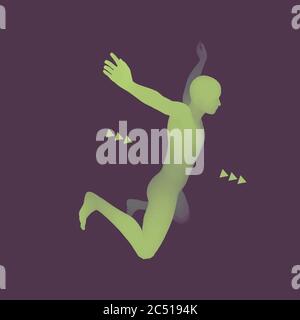 Mann unten fallen. Jumping Man. 3D-Modell des Menschen. Menschlichen Körper. Sport Symbol. Design Element. Vector Illustration. Stock Vektor