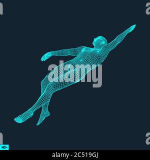 3D-Schwimmen Mann. Vektor Bild von einem Schwimmer. Menschlichen Körper. Sport Symbol. Design Element. Stock Vektor