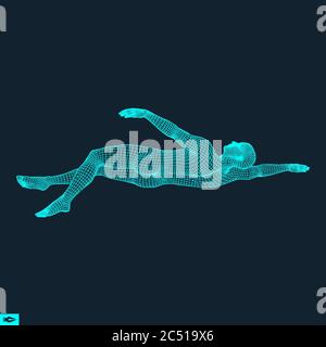 3D-Schwimmen Mann. Vektor Bild von einem Schwimmer. Menschlichen Körper. Sport Symbol. Design Element. Stock Vektor