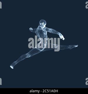 Gymnast. Man. 3D-Modell des menschlichen Körpers. Gymnastik Aktivitäten für Icon Health und Fitness Community. Vektorgrafiken aus Teilchen. Stock Vektor