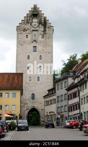 Ravensburg, BW - 21. Juni 2020: Blick auf den historischen Obertorturm in Ravensburg in Süddeutschland Stockfoto