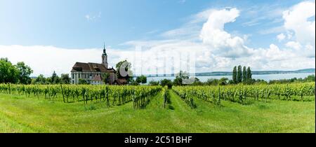 Birnau, BW - 20. Juni 2020: Panoramablick auf den historischen Dom in Birnau am Bodensee in Süddeutschland Stockfoto