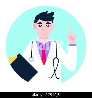 Doktor Avatar Charakter steht im Kreis flach Stil Design Vektor Illustration Stock Vektor