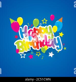 Happy Birthday Grußkarte mit Regenbogen Text Vektor Illustration Stock Vektor