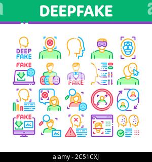 Deepfake Gesicht Fälschung Sammlung Icons Set Vektor Stock Vektor
