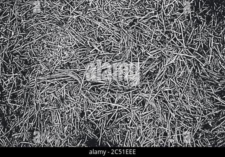 Verzweifelte Textur von alten trockenen Gras Stiele in einem Gitter. Schwarz-weiß grunge Hintergrund. EPS8. Vektorgrafik. Stock Vektor
