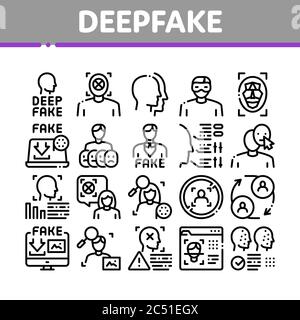 Deepfake Gesicht Fälschung Sammlung Icons Set Vektor Stock Vektor