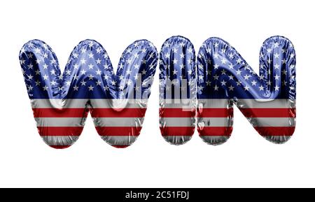 Gewinnen USA Sterne und Streifen Folienballon Wort. 3D-Rendering Stockfoto