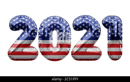 2021 USA Sterne und Streifen Folienballon Wort. 3D-Rendering Stockfoto