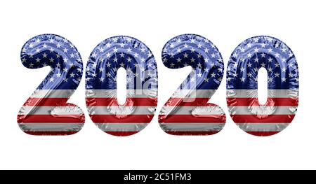 2020 USA Sterne und Streifen Folienballon Wort. 3D-Rendering Stockfoto