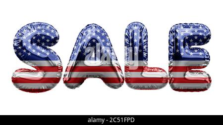 Verkauf USA Sterne und Streifen Folienballon Wort. 3D-Rendering Stockfoto