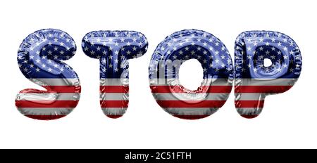 Stop USA Sterne und Streifen Folienballon Wort. 3D-Rendering Stockfoto