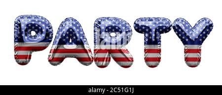 Party USA Sterne und Streifen Folienballon Wort. 3D-Rendering Stockfoto