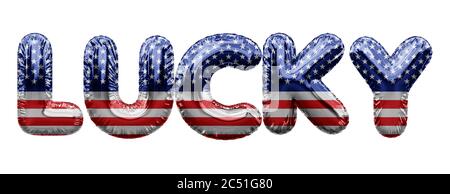 Lucky USA Sterne und Streifen Folienballon Wort. 3D-Rendering Stockfoto