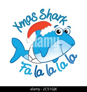 Xmas Shark-T-Shirts, Hoodies, Tank, Geschenke. Vector Illustration text für Weihnachten. Inspirational Anführungsstrich Karte, Einladung, Banner. Kinder Kalligraphie bac Stock Vektor