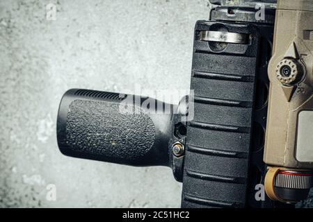 Moderne Waffenserie. US Army Sturmgewehr, Nahaufnahme. Stockfoto