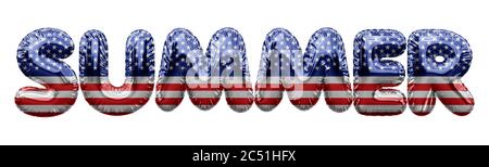 Sommer USA Sterne und Streifen Folienballon Wort. 3D-Rendering Stockfoto