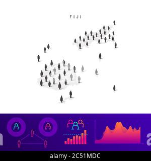 Karte der Fidschi-Bevölkerung. Detaillierte Vektordarstellung. Gemischte Menge von Männern und Frauen Ikonen. Infografik zur Population. Vektordarstellung isoliert auf whit Stock Vektor