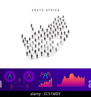 Südafrika Karte. Detaillierte Vektordarstellung. Gemischte Menge von Männern und Frauen Ikonen. Infografik zur Population. Vektordarstellung isoliert Stock Vektor