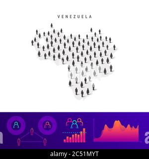 Venezuela Karte der Menschen. Detaillierte Vektordarstellung. Gemischte Menge von Männern und Frauen Ikonen. Infografik zur Population. Vektordarstellung isoliert ein Stock Vektor