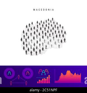 Karte mazedonischer Menschen. Detaillierte Vektordarstellung. Gemischte Menge von Männern und Frauen Ikonen. Infografik zur Population. Vektorgrafik isoliert o Stock Vektor