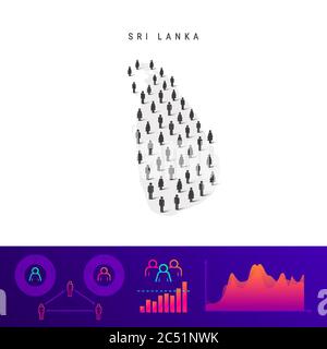 Sri Lanka People Map. Detaillierte Vektordarstellung. Gemischte Menge von Männern und Frauen Ikonen. Infografik zur Population. Vektordarstellung isoliert ein Stock Vektor