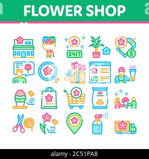 Flower Shop Boutique Collection Icons Set Vektor Stock Vektor