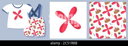 Carlson-Muster. Kinderspielzeug. Set für Textildesign und Verpackungsdesign. Propeller Vektor Illustration Stock Vektor