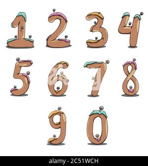 Cartoon Lebkuchen Zahlen auf weißem Bakkboden Stock Vektor