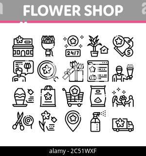 Flower Shop Boutique Collection Icons Set Vektor Stock Vektor
