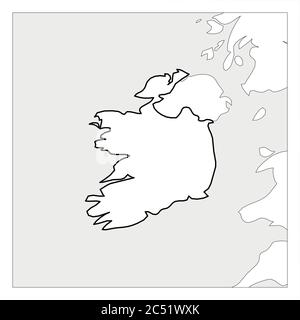 Karte von Irland schwarz dicke Umrisse mit Nachbarländern hervorgehoben. Stock Vektor