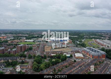 Eine Luftaufnahme von Leicester und dem King Power Stadium, Heimstadion von Leicester City. Stockfoto