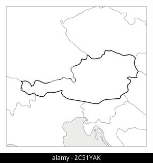 Karte von Österreich schwarz dicke Umrisse mit Nachbarländern hervorgehoben. Stock Vektor