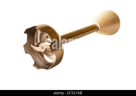 Stabmixer für die Zubereitung der Speisen auf weißem Hintergrund.das Instrument aus brillanten Stählen.Küchenausstattung Stockfoto