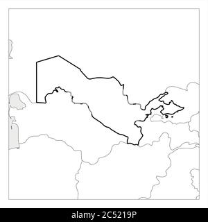 Karte von Usbekistan schwarz dicke Umrisse mit Nachbarländern hervorgehoben. Stock Vektor