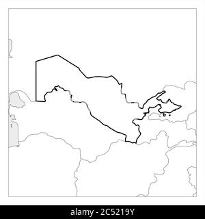 Karte von Usbekistan schwarz dicke Umrisse mit Nachbarländern hervorgehoben. Stock Vektor