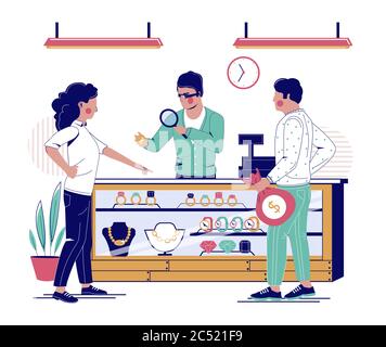 Schmuckgeschäft, Vektor-flaches Design Illustration Stock Vektor