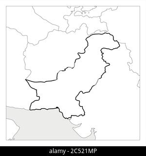 Karte von Pakistan schwarz dicke Umrisse mit Nachbarländern hervorgehoben. Stock Vektor