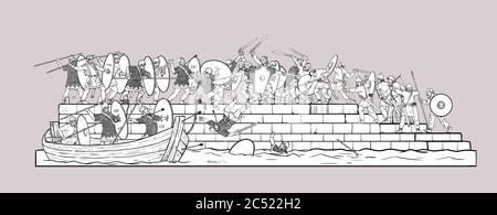 Battle scene römische Armee gegen Barbaren. Historische Zeichnung. Stockfoto