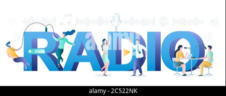 Radio online Typografie Banner Vorlage, Vektor flache Illustration Stock Vektor