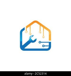 Smart Haus Reparatur Technologie Logo Konzept Design Vektor. Gehäuse mobile Reparatur Logo Design Vektor Vorlage Stock Vektor