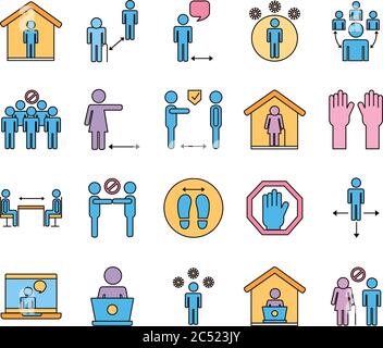 Bündel von Abstand sozialen Set Symbole Vektor Illustration Design Stock Vektor