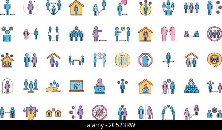 Bündel von Abstand sozialen Set Symbole Vektor Illustration Design Stock Vektor
