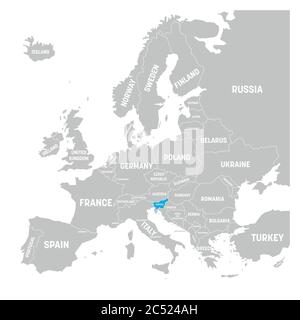 Slowenien mit blauer Farbe in grauer politischer Landkarte von Europa. Vektorgrafik. Stock Vektor