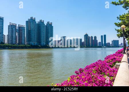 GUANGZHOU, CHINA, 18. NOVEMBER 2019: Stadtbild von Guangzhou am Perlfluss Stockfoto