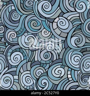 Vektor nahtlose blaue Winter abstraktes Muster mit Wellen und Locken Stock Vektor